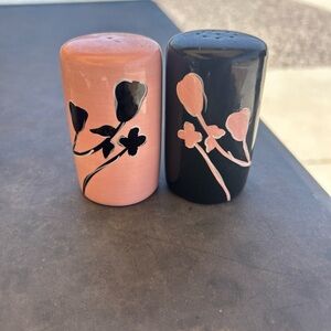 Source Unknown Black and Pink Floral Shakers